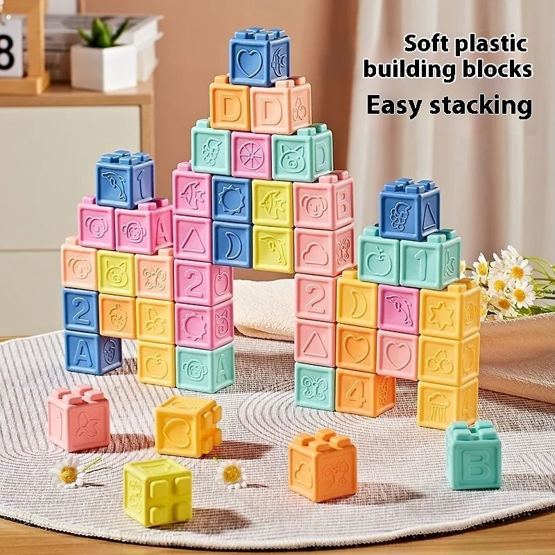 Blocs Empilables en Silicone Doux – Jouet de Préhension à Mâchouiller pour Bébés de 6 à 8 Mois et Jeu de Construction pour Tout-Petits de 1 à 3 Ans