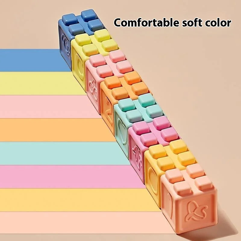 Blocs Empilables en Silicone Doux – Jouet de Préhension à Mâchouiller pour Bébés de 6 à 8 Mois et Jeu de Construction pour Tout-Petits de 1 à 3 Ans