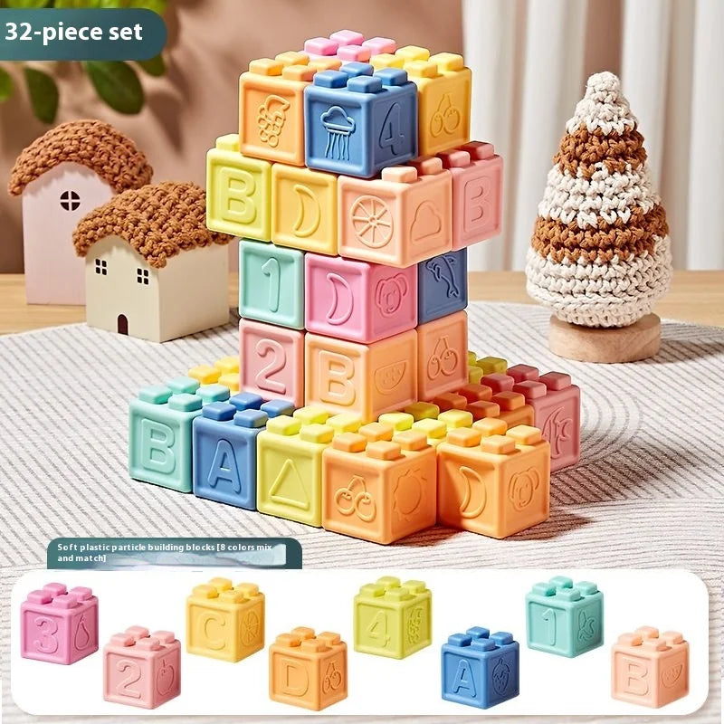 Blocs Empilables en Silicone Doux – Jouet de Préhension à Mâchouiller pour Bébés de 6 à 8 Mois et Jeu de Construction pour Tout-Petits de 1 à 3 Ans