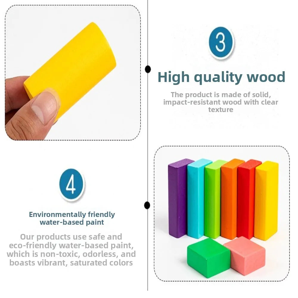 Jeu de construction en bois, 40 blocs colorés et sac