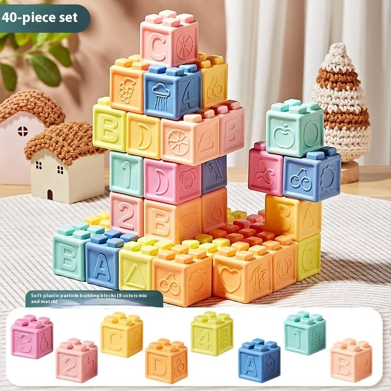 Blocs Empilables en Silicone Doux – Jouet de Préhension à Mâchouiller pour Bébés de 6 à 8 Mois et Jeu de Construction pour Tout-Petits de 1 à 3 Ans