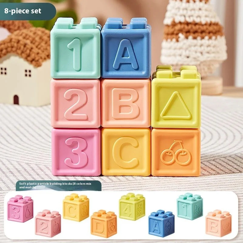 Blocs Empilables en Silicone Doux – Jouet de Préhension à Mâchouiller pour Bébés de 6 à 8 Mois et Jeu de Construction pour Tout-Petits de 1 à 3 Ans
